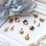 新作♡夏色 シェル ヒトデ とビジュー のゆらゆらアクセサリー