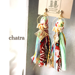 新作♡morokkantile柄とライトブルーデニムのタッセルイヤリング