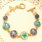 天然石と押し花ブレス(青)