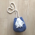 ｛再販2｝《受注生産》ブルーと白 2wayショルダーバッグ 麻ひもバッグ ズパゲッティ