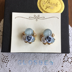 SALE ブルー薔薇パールビジューイヤリング／ピアス