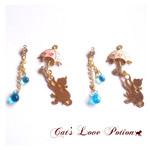 猫 樹脂 ノンホールピアス チェコ ドロップ 雨降り ねこ イヤリング Cat's Love Potion 送料無料