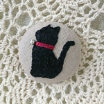 黒猫シルエット 刺繍ブローチ 