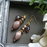 ミルクティー×ゴールドのアンティーク風ロングピアス♡
