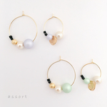 - 淡色 パールとゴールド - アシンメトリー フープpierce & earring