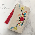 【iPhone6/6s/7/8】フラワー刺繍＊手帳型ケース