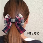 【送料無料】秋冬チェック柄　ロングリボン　ヘアゴム　ピンク