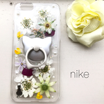 猫のフラワーケース＊押し花 iPhoneケース《iPhone6》