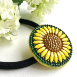 ★再販★レトロなひまわり🌻チェコガラスボタンのヘアゴム32mm