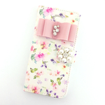 ★限定SALE iPhone6Plus/6sPlus用★手帳型ケース ピンクフラワーシャワー×ビジューリボン×パールビジュー