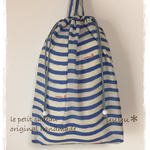 ✨new✨キッズ・持ち手付ナイロン巾着【マリンボーダー・あお】お着替え入れ◎体操服入れ◎プールバック◎撥水◎マチ付◎
