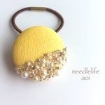 leather sunshine silver〜刺繍ヘアゴム〜