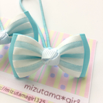 透け感ボーダー♦︎ホワイト&みずいろ 〔リボンヘアゴム2本組〕