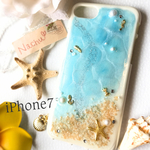 チャーム付き！海のiPhone7ソフトケース＊水面ホワイト