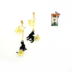 【受注生産】月と星と黒猫アシンメトリーイヤリング・ピアス