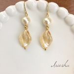 輝く綺麗なチェコビーズとコットンパール イヤリング／ピアス(シャンパン)