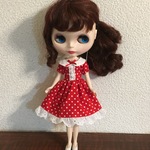 再販♪22センチドール パフスリーブワンピース ドット レッド