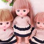 大人ピンクの 一粒ビジューボーダーワンピース メルちゃん
