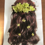 グリーンのあじさいと小さいお花のたっぷり髪飾り★成人式　 ヘアアクセサリー 花飾り　袴　振袖　結婚式　ウェディングドレス　カラードレス　ヘアアレンジ