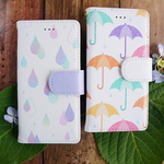 手帳型スマホケース | 雨の日 傘と雫 梅雨のデザイン 可愛いイラスト 各機種ケース対応<スマホケース/iphoneケース/アイフォンケース/スマホカバー/iphoneカバー>