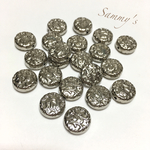 シルバー アクリルビーズ☆フラットラウンド形模様付 6個セット