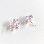 つまみ細工 雨の雫と薄紫のお花の一粒ピアス  和浴衣にも