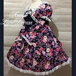 1点物＊花と蝶の和柄ドレス着物袖付きボレロ/紺×白レース(即納品)