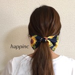 サマーリボン　ヘアゴム　ネイビー　ひまわり　