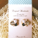♡パールとスワロフスキーのピアス／イヤリング♡デニムブルー