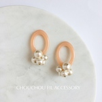 pink oval&pearl earring