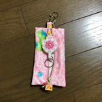 【再販2】☆小さなお子様でも安心！ランドセル用リール付きキーケース（ピンク系リボン×レース柄）☆