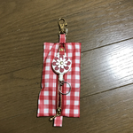 ☆小さなお子様でも安心！ランドセル用リール付きキーケース（レッド×ホワイトチェック柄）☆