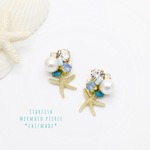 New design＊スターフィッシュの海の宝石＊四角ビーズ＊マリンブルービジューピアスorイヤリング