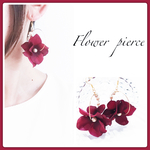 ワインレッド♡フラワーフープピアス♡ノンホールピアス