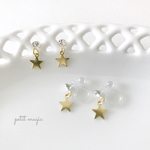 【金属アレルギー対応】クリスタルときらきら星のピアス/ノンホールピアス