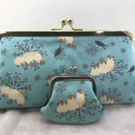 【momonchakku326さまご注文品】大きい文鳥がまぐち&小さいがまぐち（シナモン文鳥・青菜結晶柄）