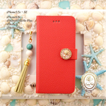 iPhone8対応【iPhone】大人リゾートiPhone手帳型ケース♡ターコイズ&タッセルストラップ付き☆Red
