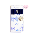 ♡名入れ対応♡iPhone X/iPhone8/iPhone8Plus/iPhone7/iPhone7Plus/iPhone6s 手帳型ケース ジュエリー×ビジューリボン×パールビジュー