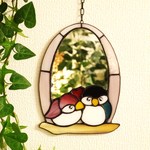 【Ｍ様オーダー品】ステンドグラス　鏡　ちょっと見ラー　文鳥ハート　A5