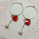 ハートクリスタル コットンパール フープピアス♡