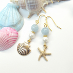 貝殻とヒトデのピアス ☆ アクアマリン ☆