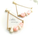 ﾋﾟﾝｸ×ﾎﾜｲﾄ♡ﾀﾞﾌﾞﾙ珊瑚の樹脂ｲﾔﾘﾝｸﾞ/樹脂ﾋﾟｱｽ