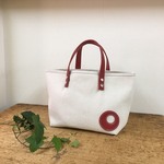 レッド×生成【小】綿麻ｷｬﾝﾊﾞｽ×ﾚｻﾞｰﾄｰﾄﾊﾞｯｸﾞ