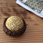 こぎん刺し ピンクッション 麻かご 黄