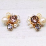 【受注】スワロフスキービジュー＆コットンパールイヤリング（PINK)