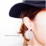 ☆再販☆ファー付きビジューピアス(グレー)