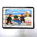 フランス「クリスマス」切手ブローチ 606