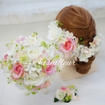 ウエディングブーケ+ブートニア♡ピンクウェディングブーケピンクウエディングブーケ結婚式ブーケピンクブーケ