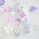 iPhone/Android対応【名入れ可能】KASII ブルー系花柄 プラスチックスマホケース