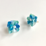 つまみ細工 八重咲の紫陽花のピアス パール和浴衣にも